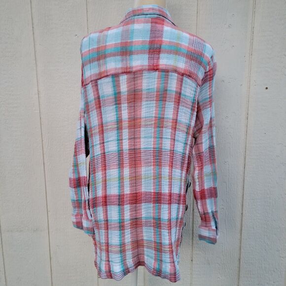 Soft surroundings  plaid multi colored embroidered button down blouse wmns sz 1X - Picture 5 of 5